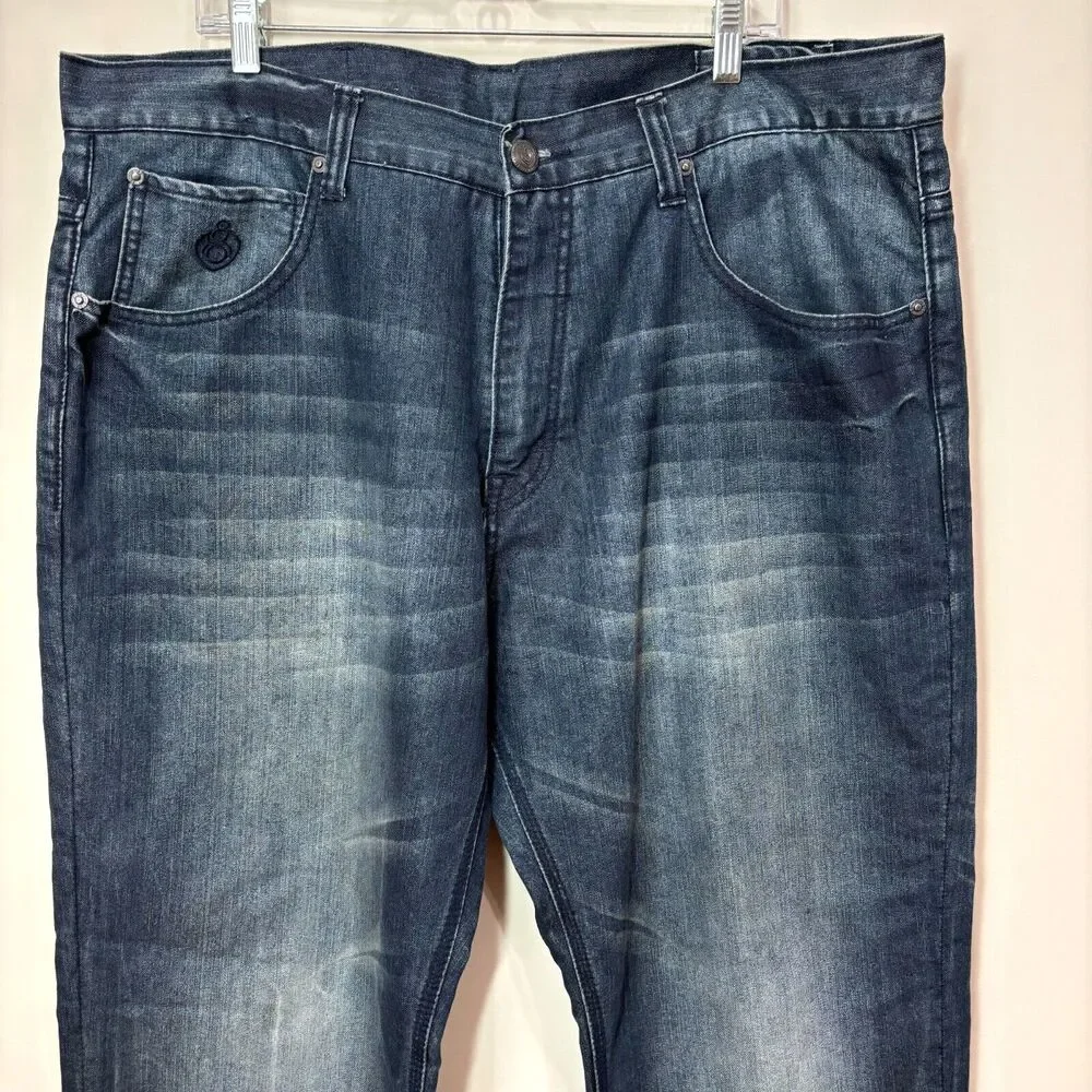 Eight 732 Blue Jeans Mens 40X34 Dark Wash Distress Streetwear Skater Hip Hop Y2K